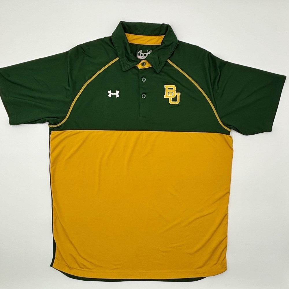 Under Armour‎ Baylor Bears Polo Mens Large Green HeatGear NCAA Golf Shirt BU